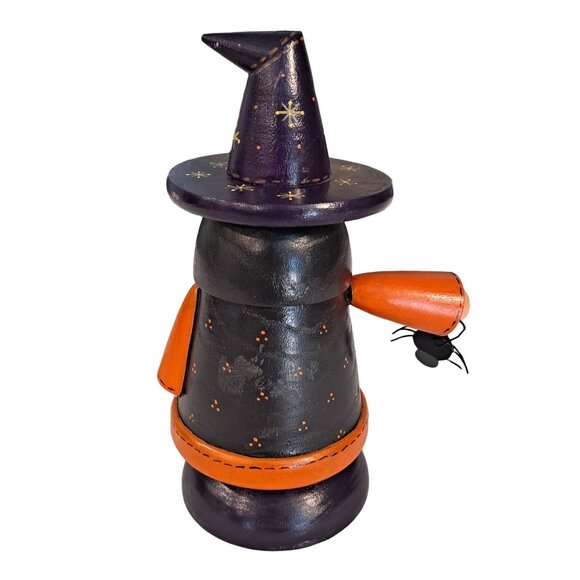 Halloween Hand Painted Wood WITCH NODDER With SPIDER Bobble Head - Picture 2 of 9